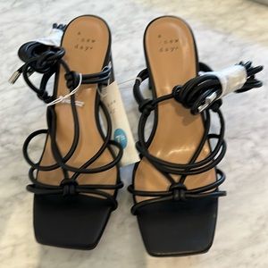 A New Day Black Strap Lace Up Heel